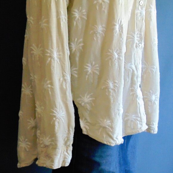 Malai Sand Palm Embroidered White Palm Trees Viscose Linen Cover up Shirt L - Picture 7 of 12